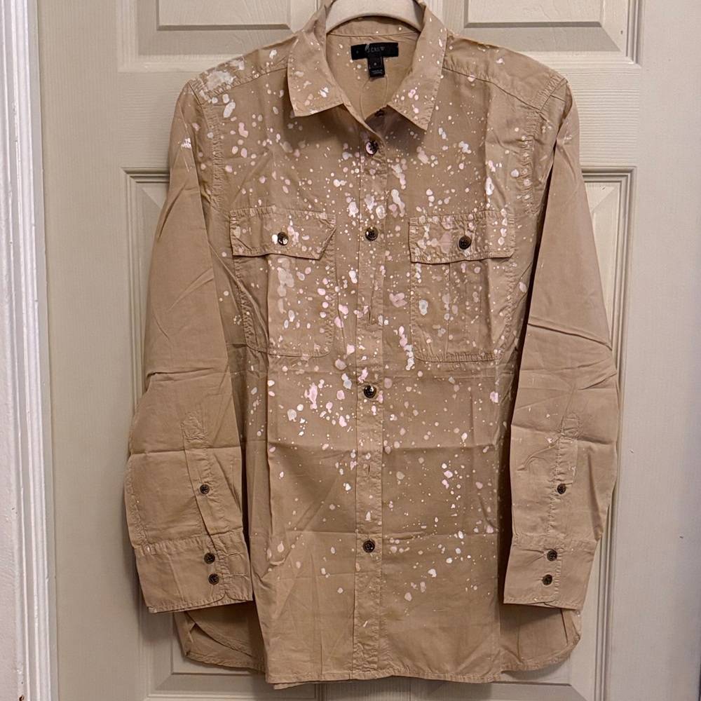 J. Crew Tan and Pink Splatter Casual Shirt